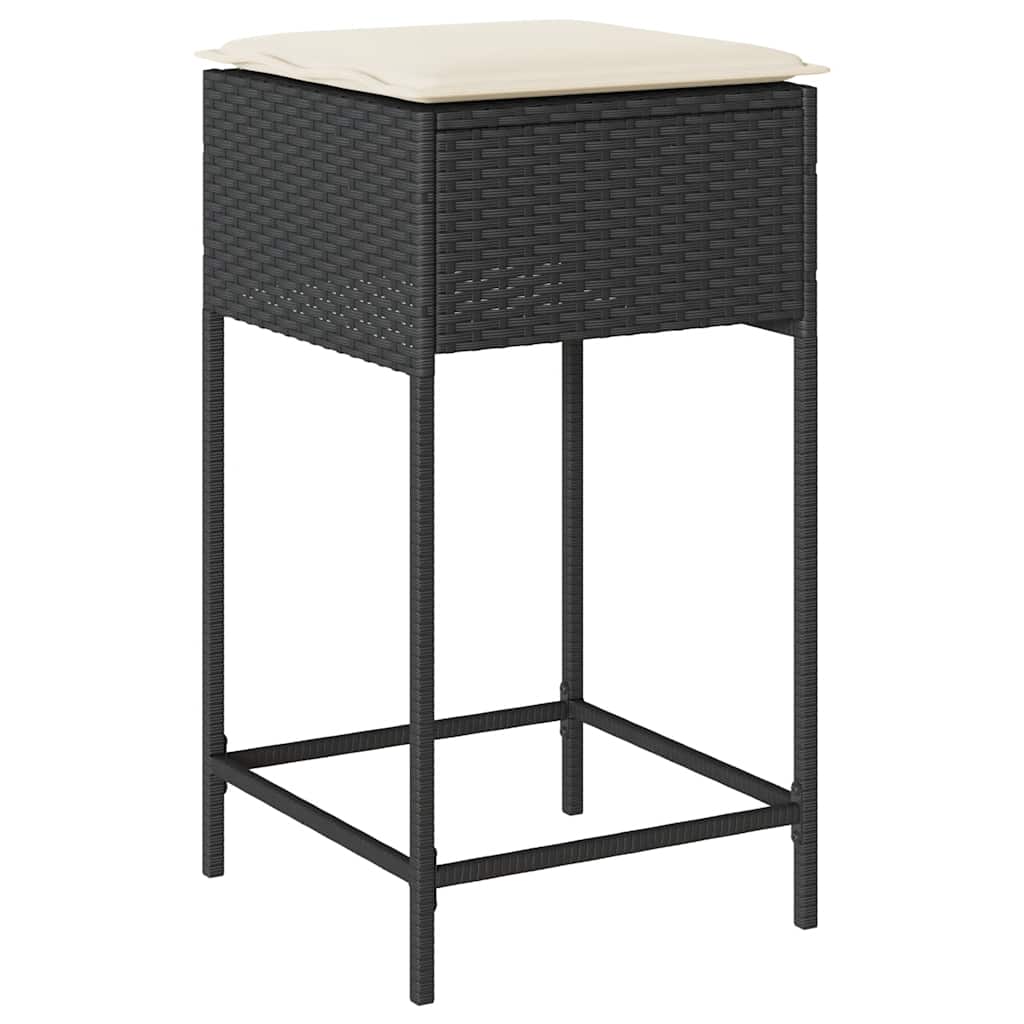 9 Pcs conjunto de bar para jardim c/ almofadões vime PE preto
