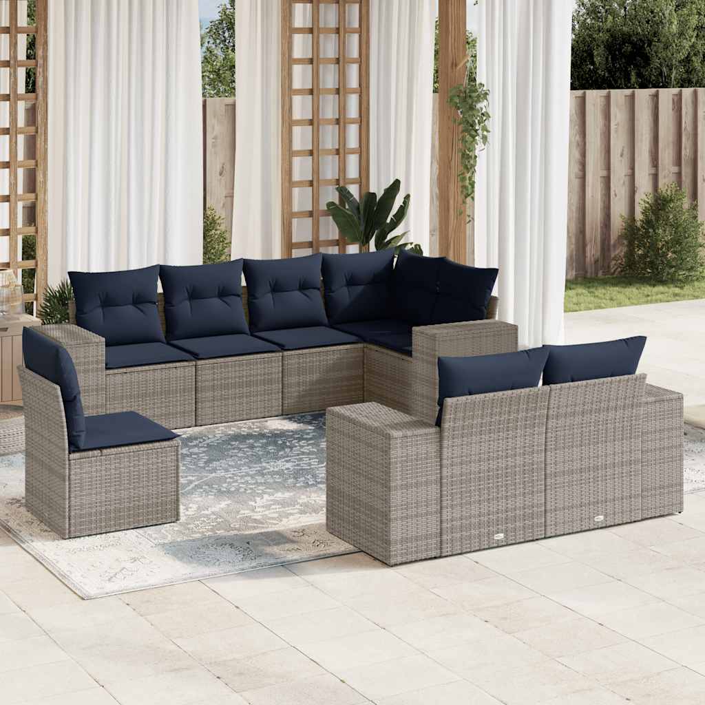 Conjunto de sofá de jardim com 8 peças e almofadas em rattan sintético cinza