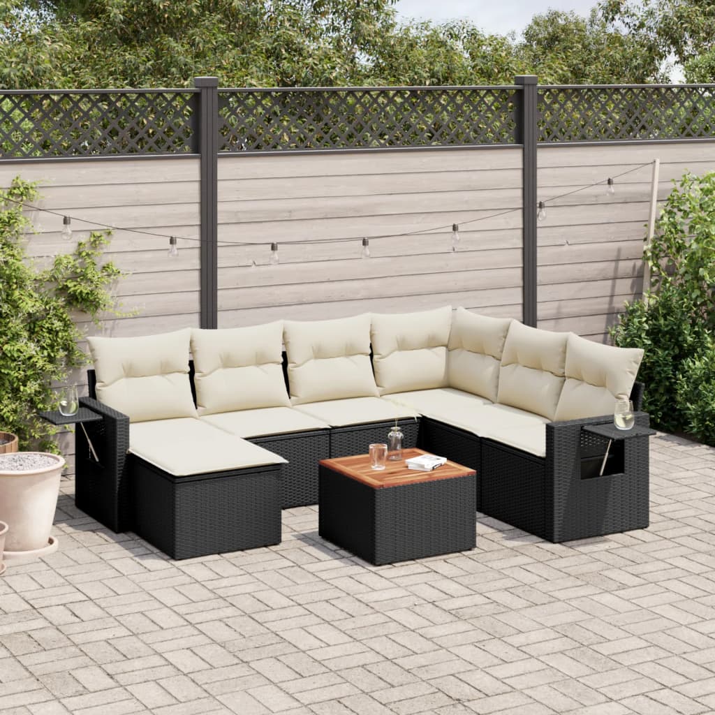 8 Pcs conjunto sofás de jardim com almofadões vime PE preto