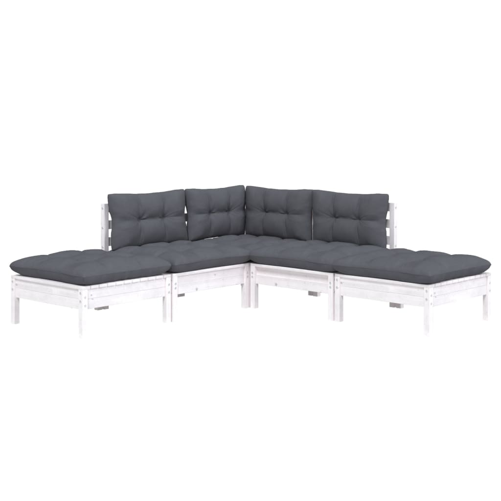 5 Pcs conjunto lounge de jardim c/ almofadões pinho branco