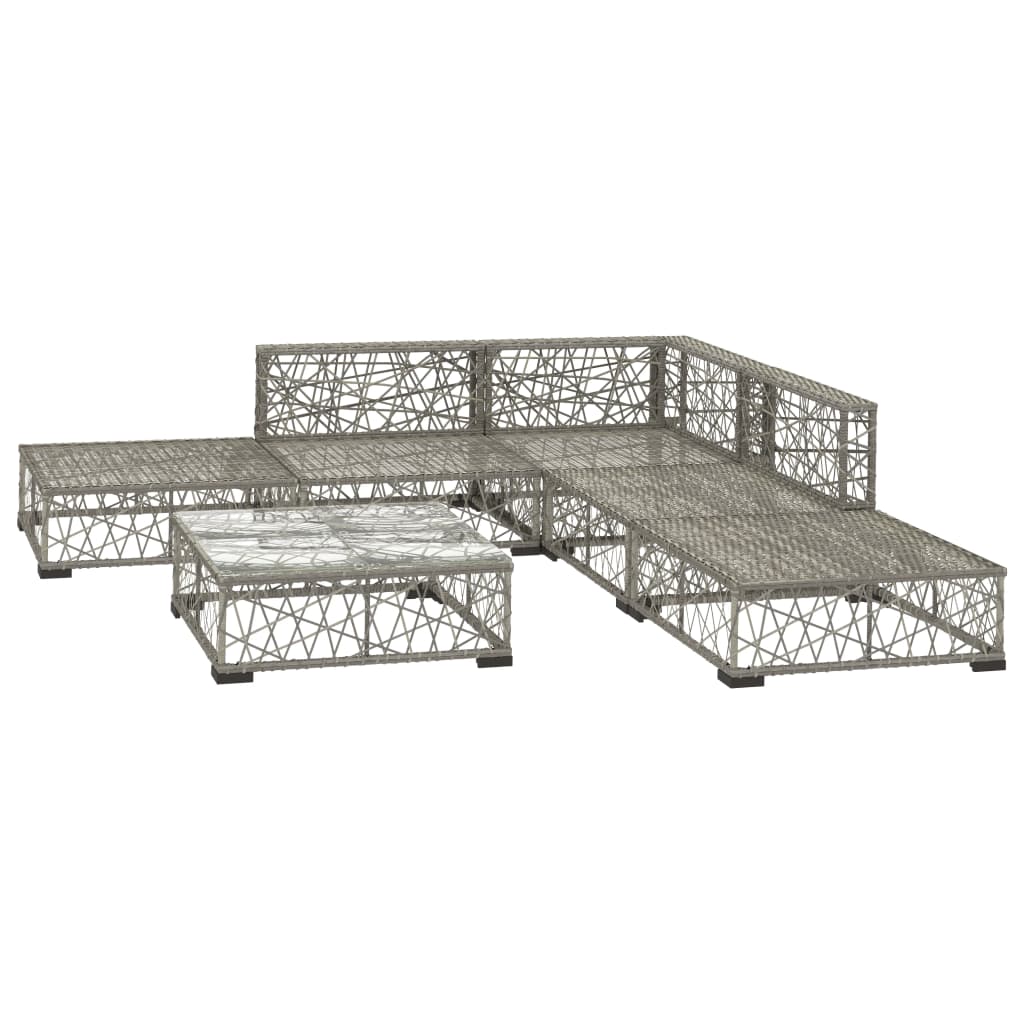 6 Pcs conjunto lounge de jardim c/ almofadões vime PE cinzento