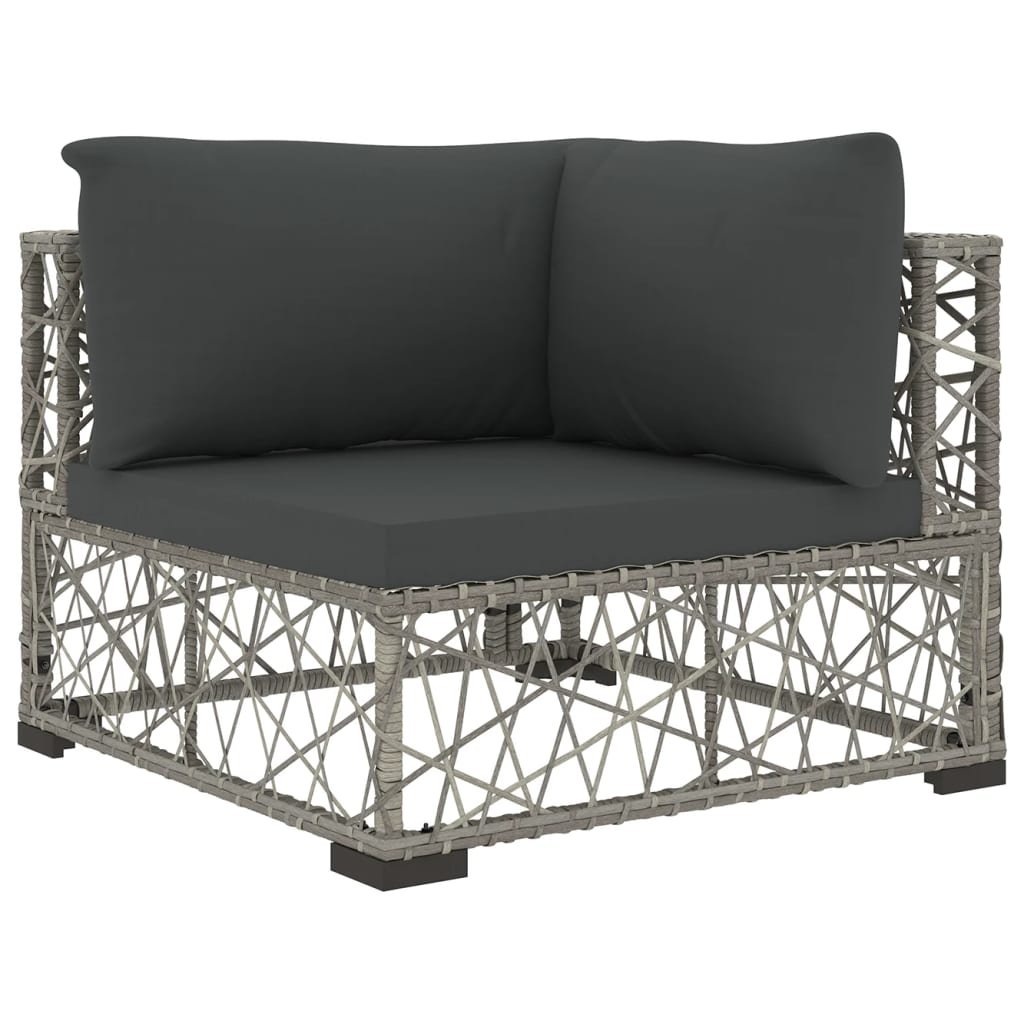 6 Pcs conjunto lounge de jardim c/ almofadões vime PE cinzento