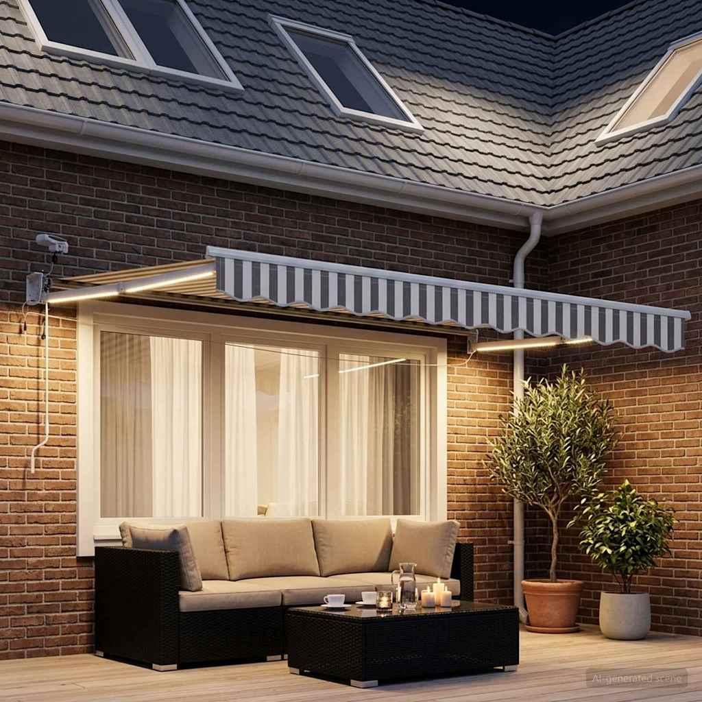 Toldo retrátil elétrico cinza claro e branco