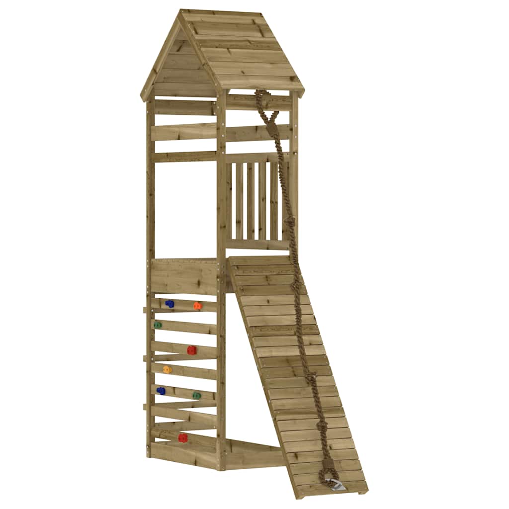 Casa de brincar com parede de escalar pinho impregnado