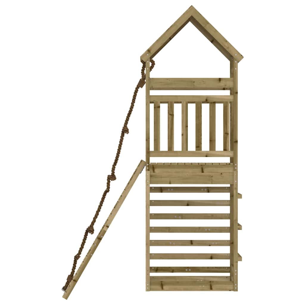 Casa de brincar com parede de escalar pinho impregnado