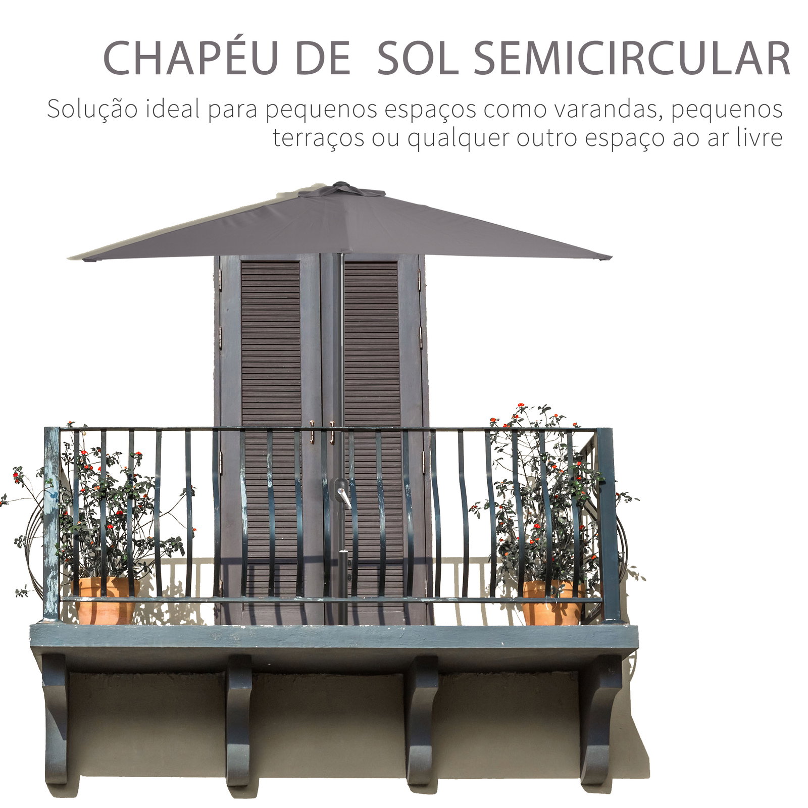 Guarda-sol retangular 230x130x245 cm para parede com manivela, proteção UV 30+, impermeável, tecido de poliéster 180 g/m² para varanda, terraço e jardim - cinzento