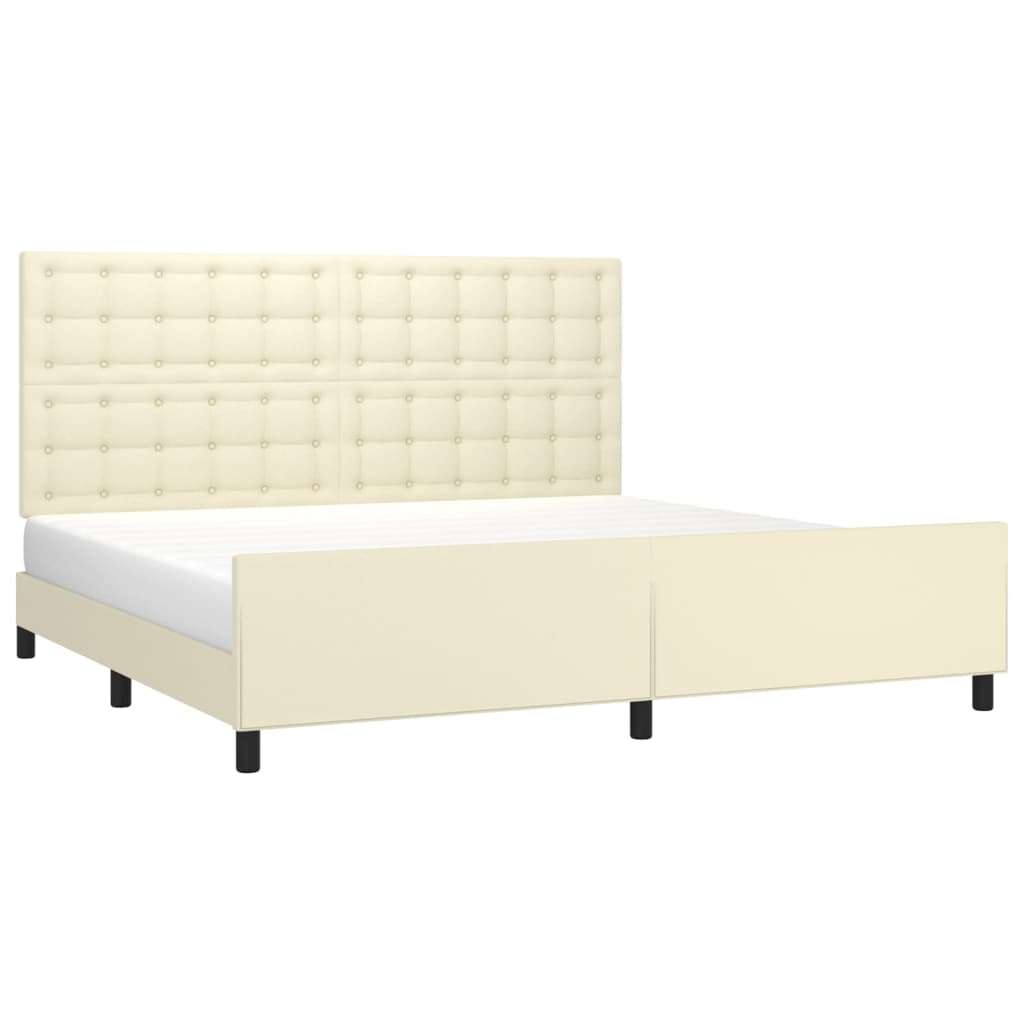 Estrutura de cama c/ cabeceira couro artificial 200x200cm creme