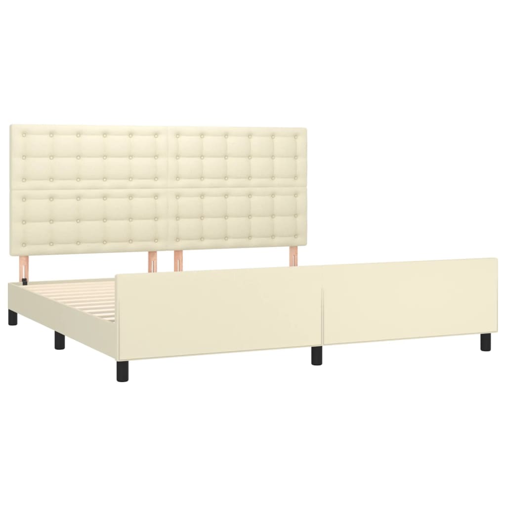 Estrutura de cama c/ cabeceira couro artificial 200x200cm creme