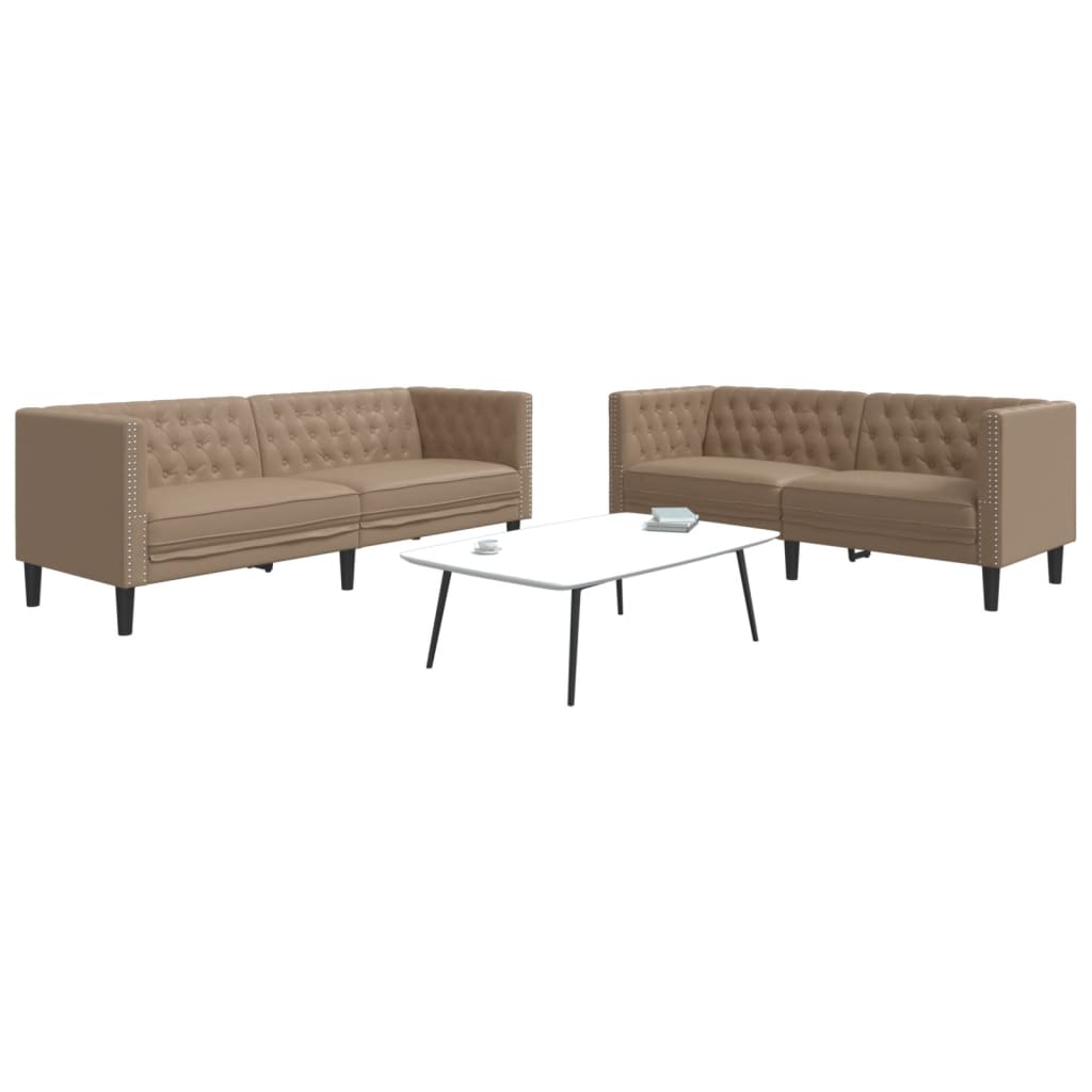 2 Pcs conj. de sofás chesterfield couro artificial cappuccino