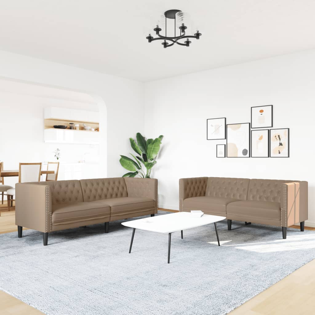 2 Pcs conj. de sofás chesterfield couro artificial cappuccino