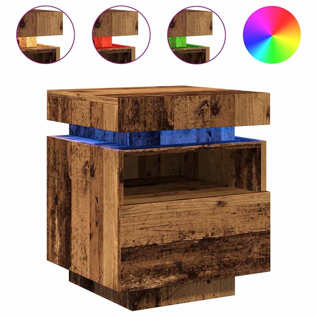 Mesas de cabeceira c/ luzes LED 2pcs 40x39x48,5cm madeira velha