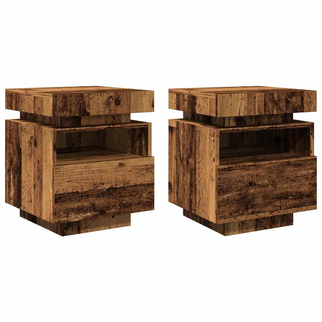 Mesas de cabeceira c/ luzes LED 2pcs 40x39x48,5cm madeira velha