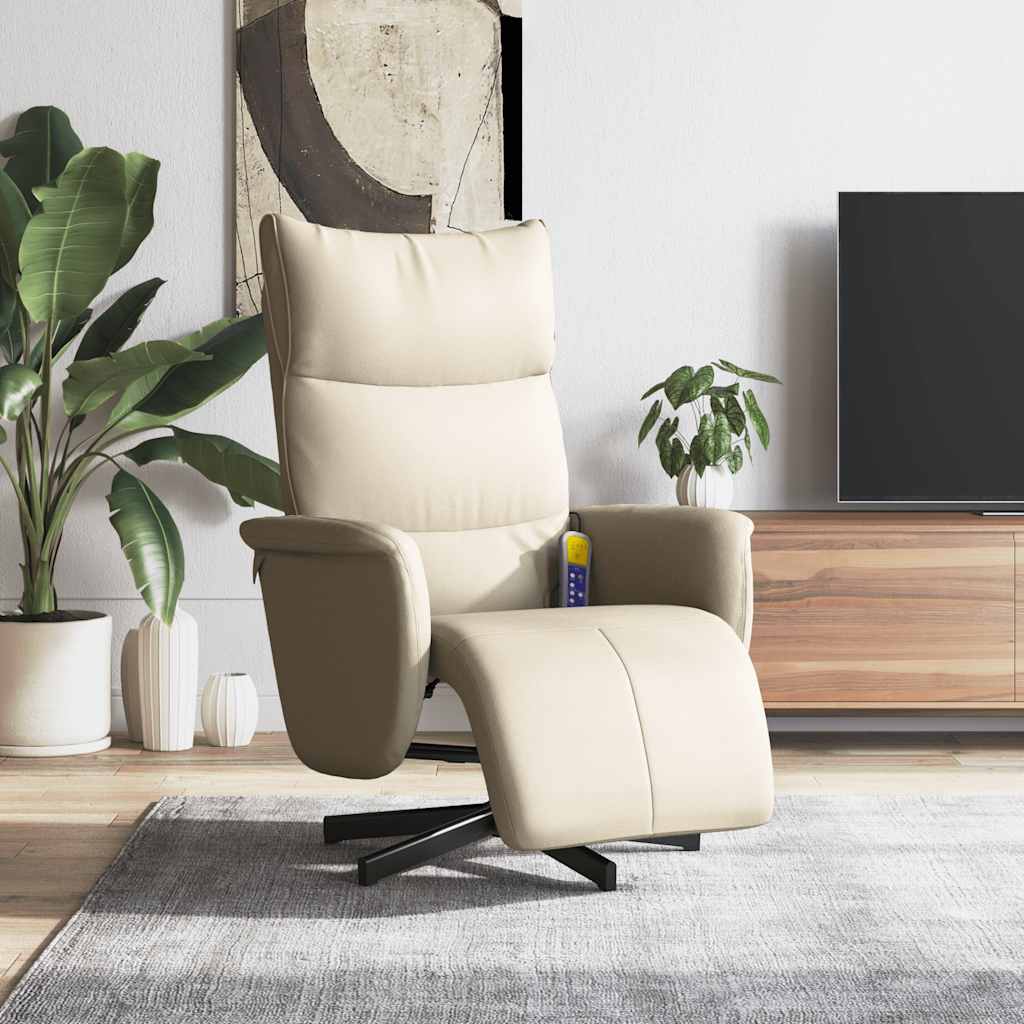 Cadeira massagens reclinável c/apoio pés couro artificial creme