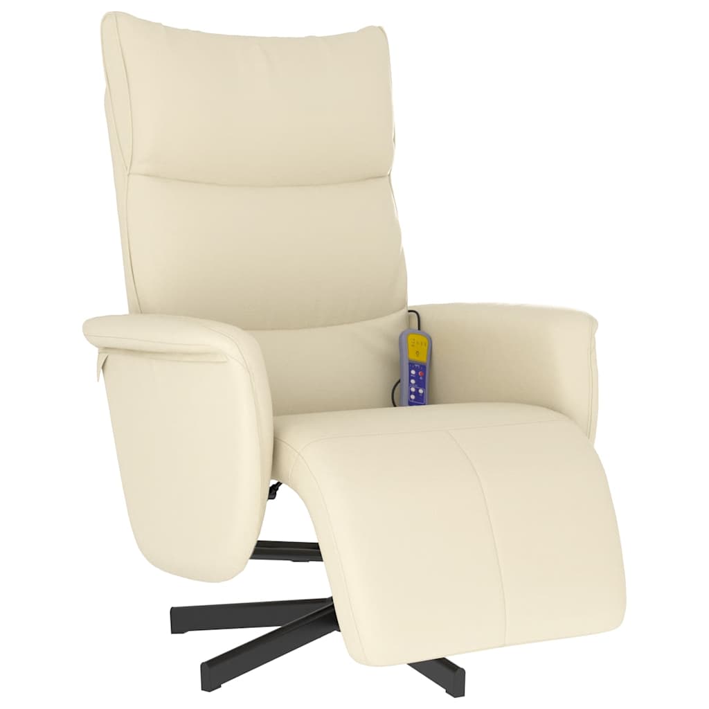 Cadeira massagens reclinável c/apoio pés couro artificial creme