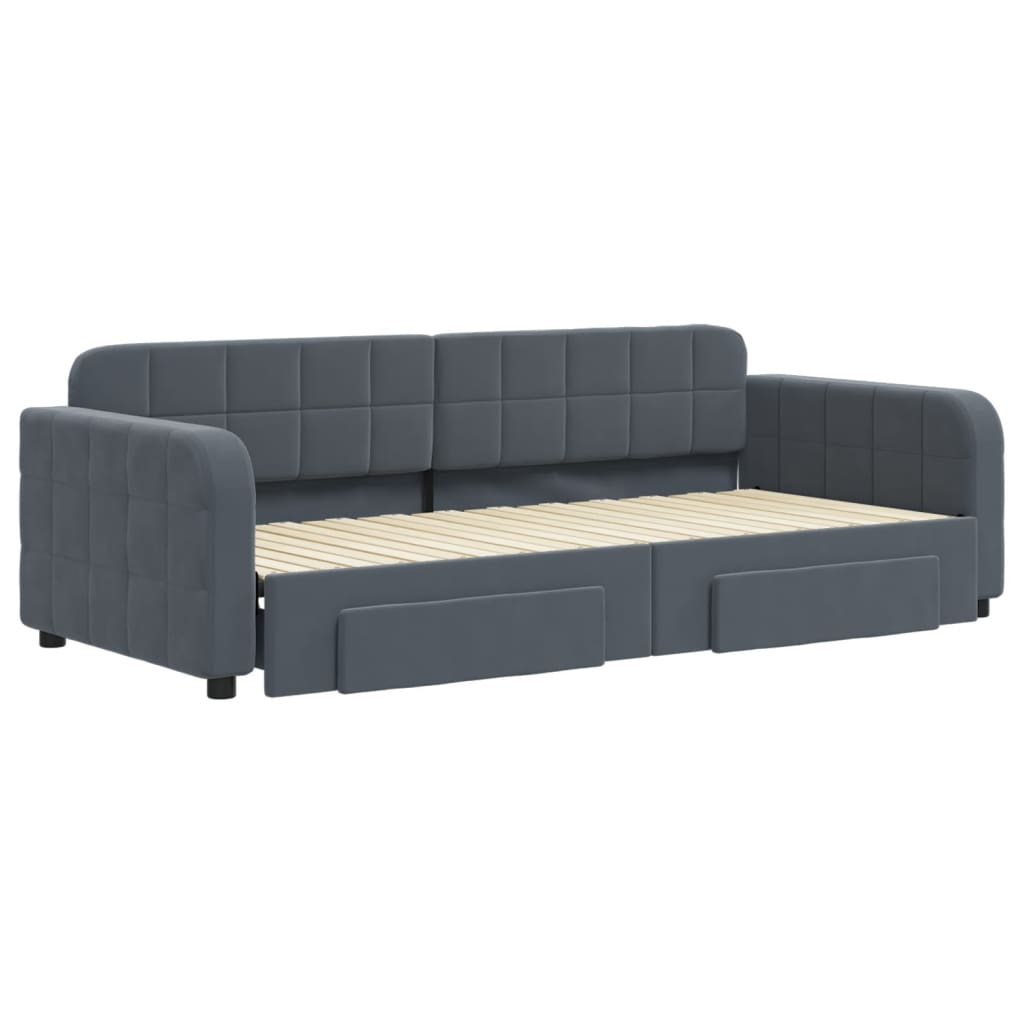 Sofá-cama c/ gavetão e gavetas 90x200 cm veludo cinzento-escuro