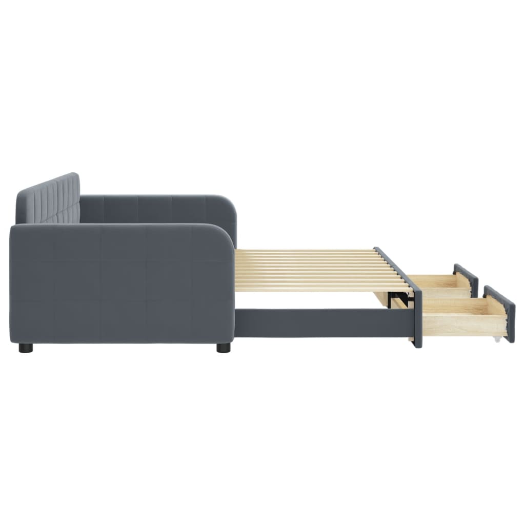 Sofá-cama c/ gavetão e gavetas 90x200 cm veludo cinzento-escuro