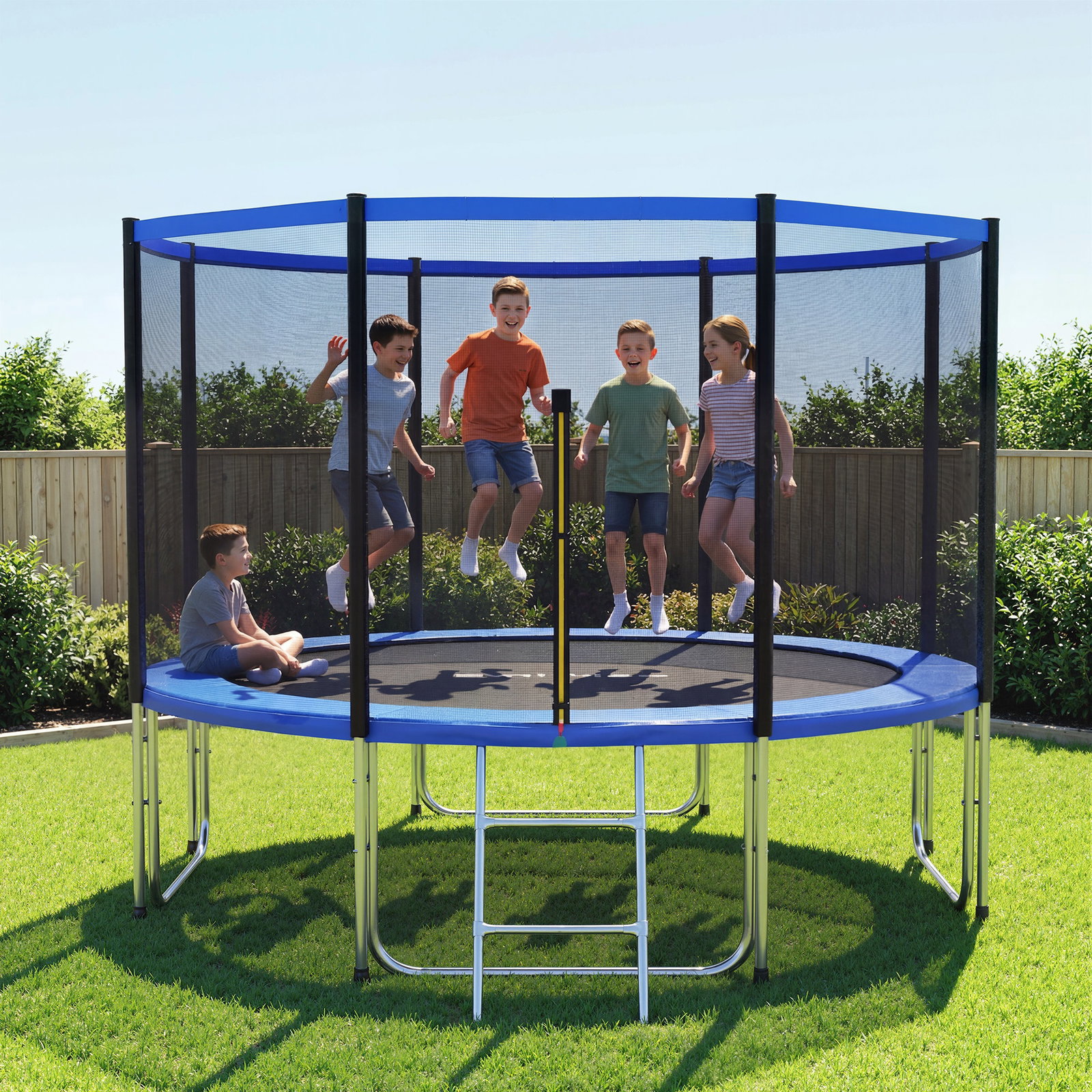 Trampolim para crianças exterior ø366 cm com rede de segurança escada acolchoamento de molas azul