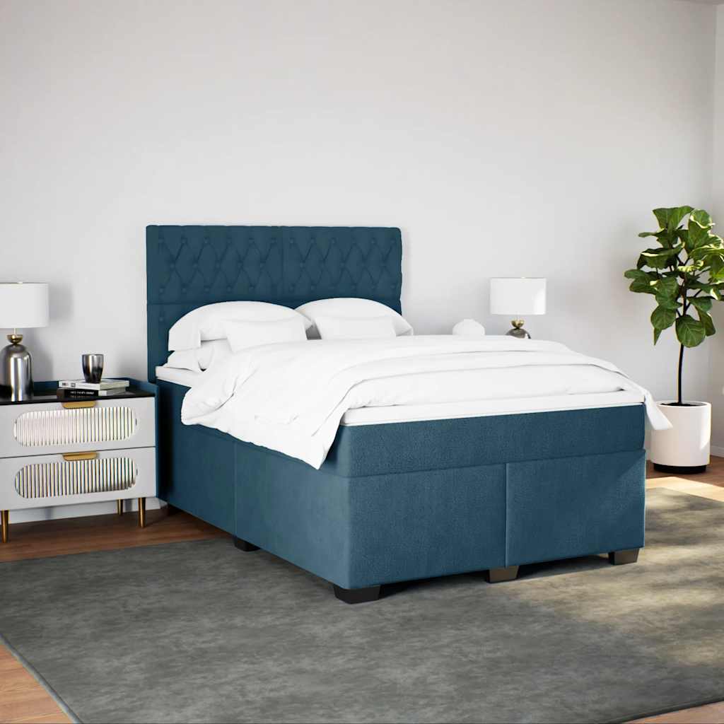 Cama com molas/colchão 140x200 cm veludo azul