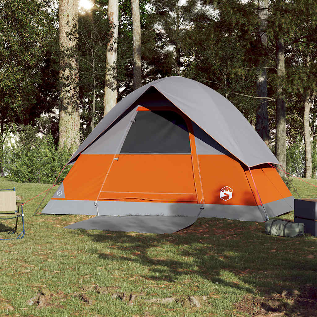 Tenda de campismo cúpula p/ 3 pessoas impermeável cinza e laranja