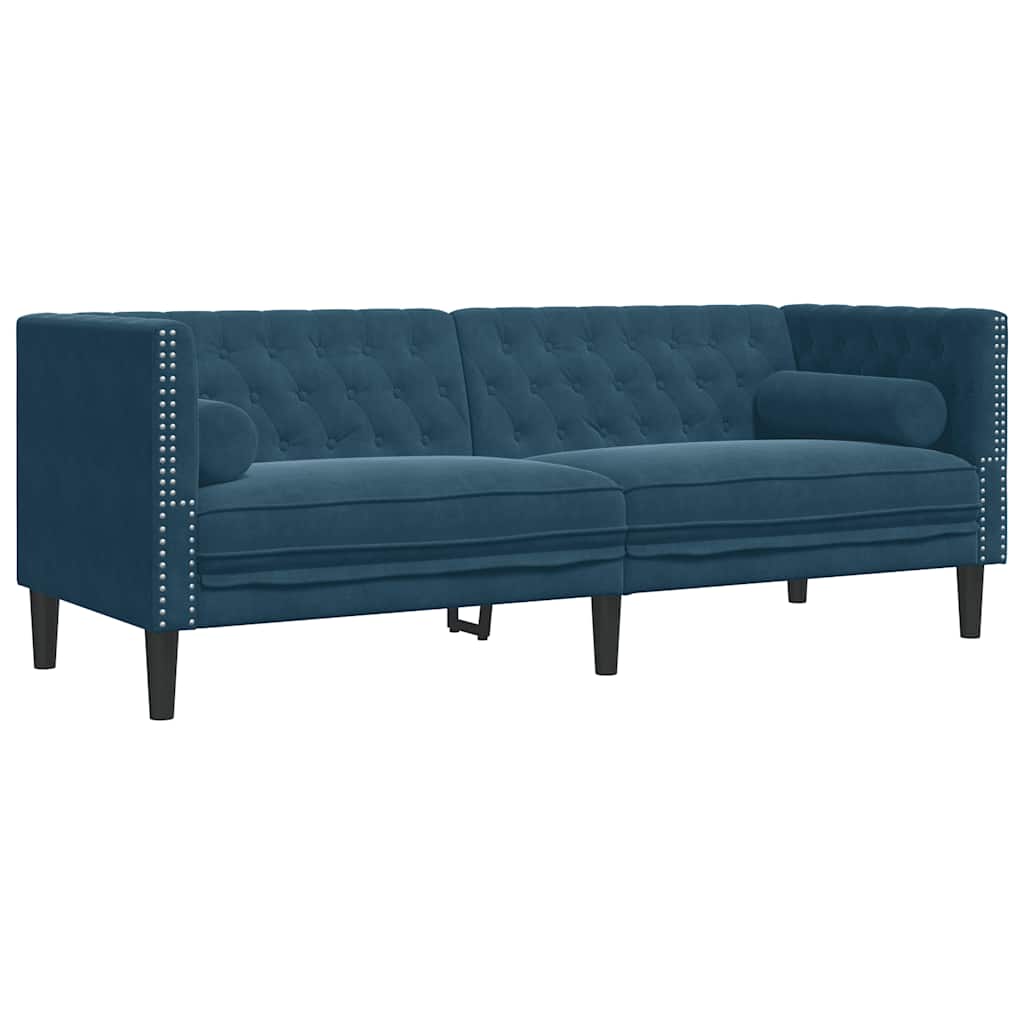 2 Pcs conjunto de sofás chesterfield com rolos veludo azul