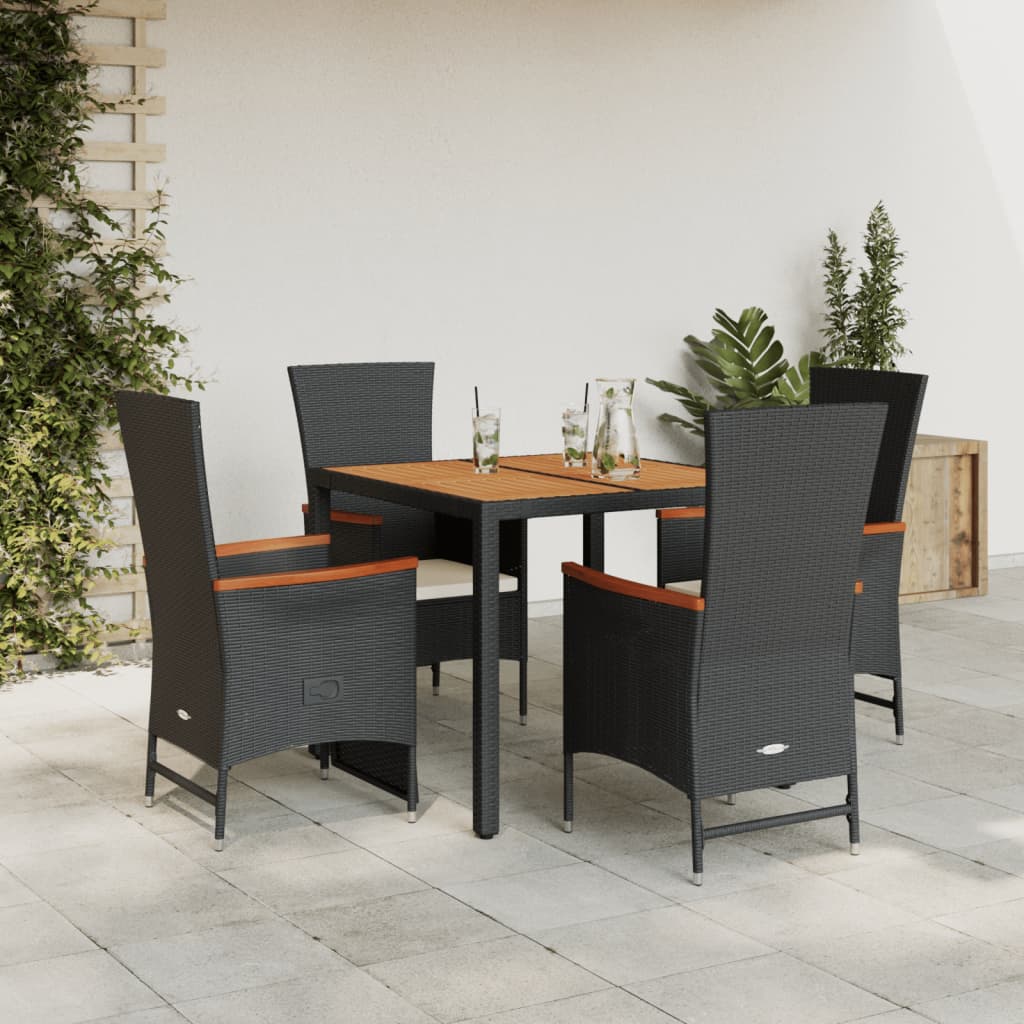 5 Pcs conjunto de jantar p/ jardim c/ almofadões vime PE preto