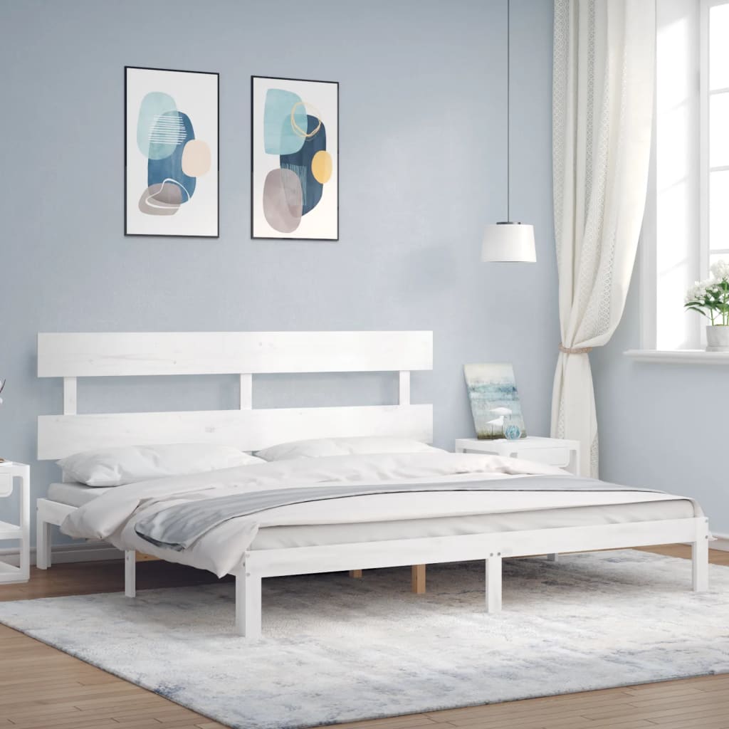 Estrutura cama super king size c/ cabeceira madeira branco