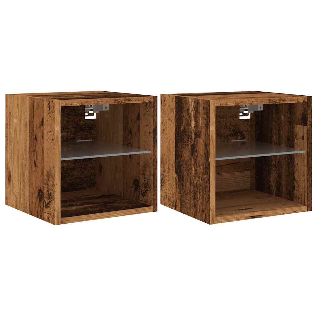 Móveis parede p/ TV luzes LED 2 pcs 30x28,5x30 cm madeira velha