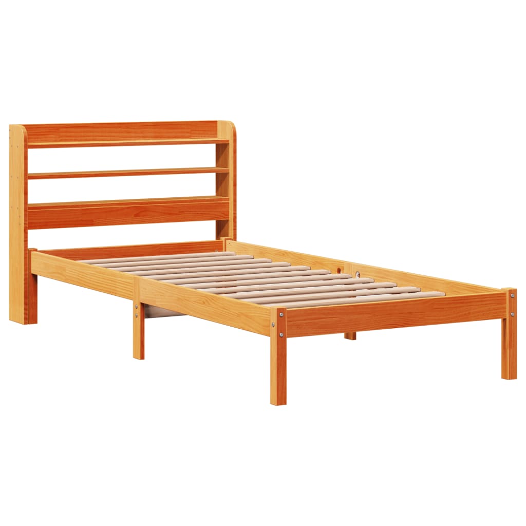 Estrutura cama c/ cabeceira 100x200cm pinho maciço castanho-mel