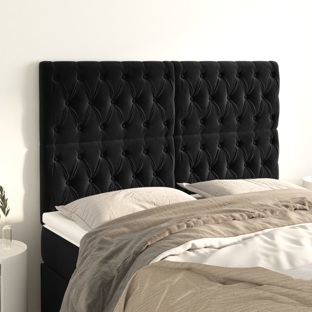 Cabeceira preta 144x7x118/128 cm veludo