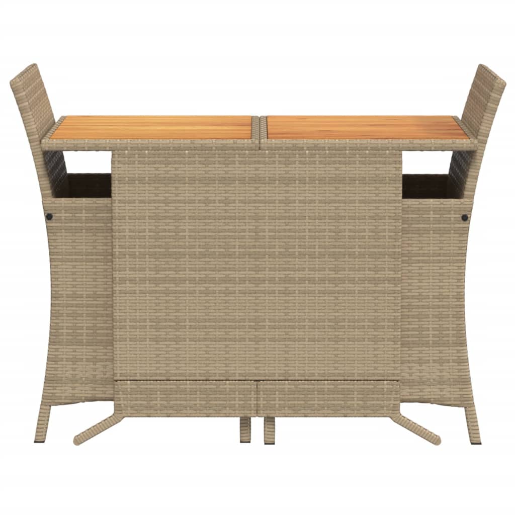 3 Pcs conjunto bistrô com almofadões vime PE bege