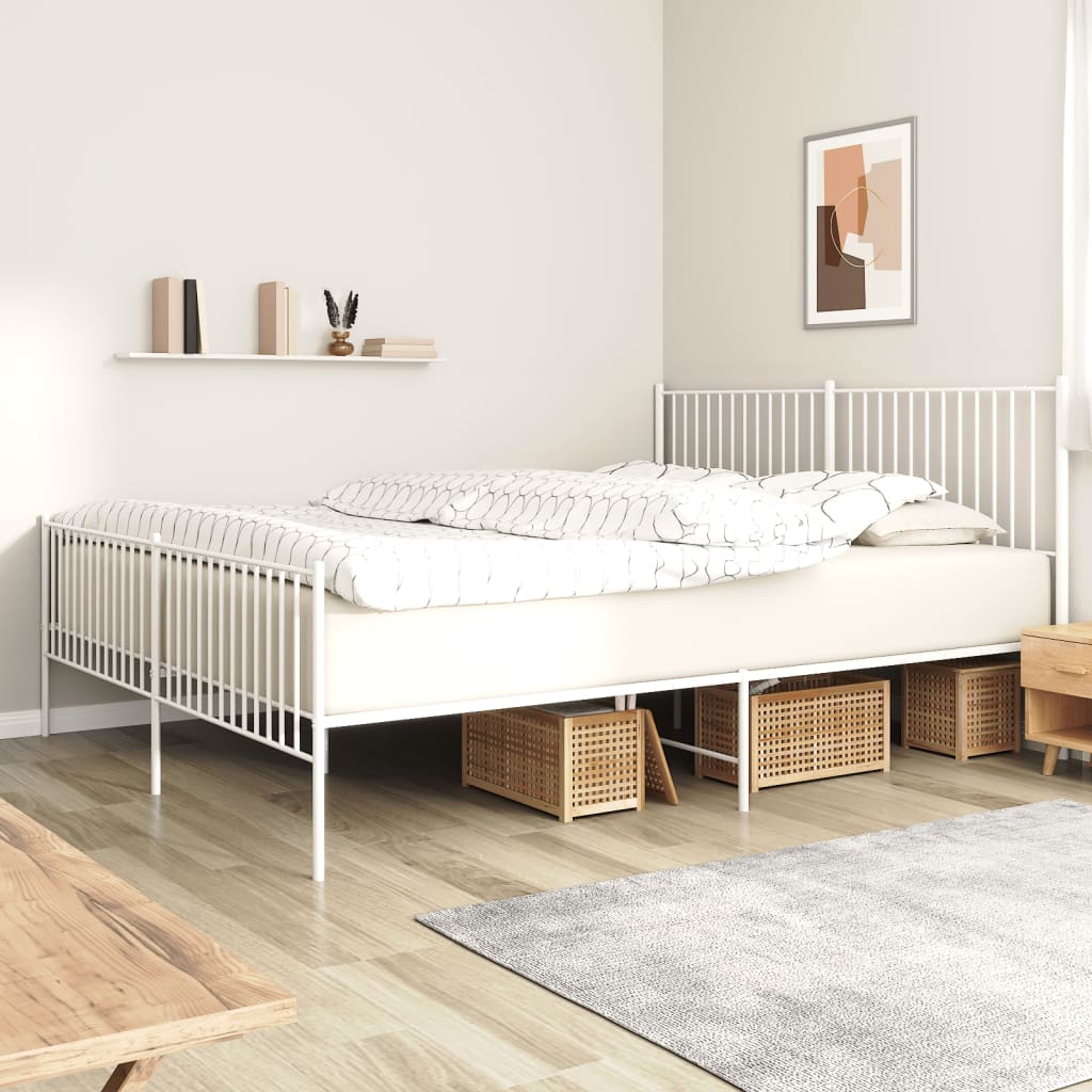 Estrutura de cama com cabeceira e pés 200x200 cm metal branco