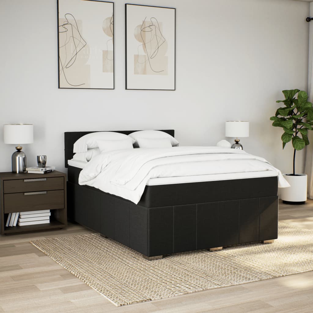 Cama com molas/colchão 140x190 cm tecido preto
