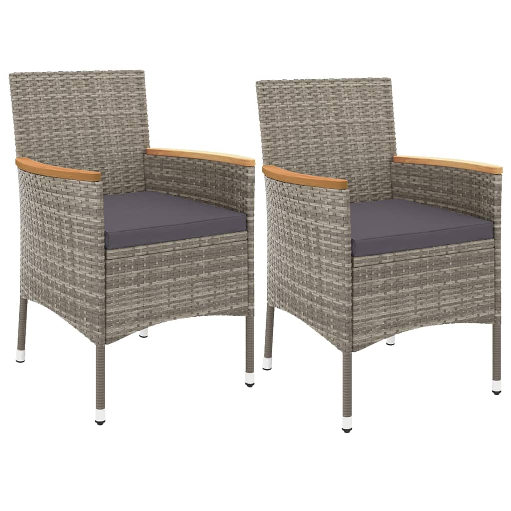3 Pcs conjunto bistrô de jardim c/ almofadões vime PE cinza