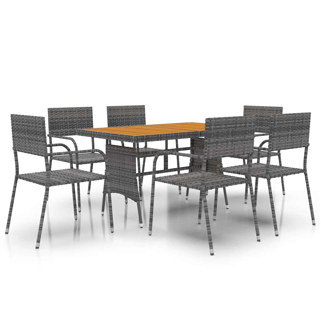 7 Pcs conjunto de jantar para exterior vime PE cinzento