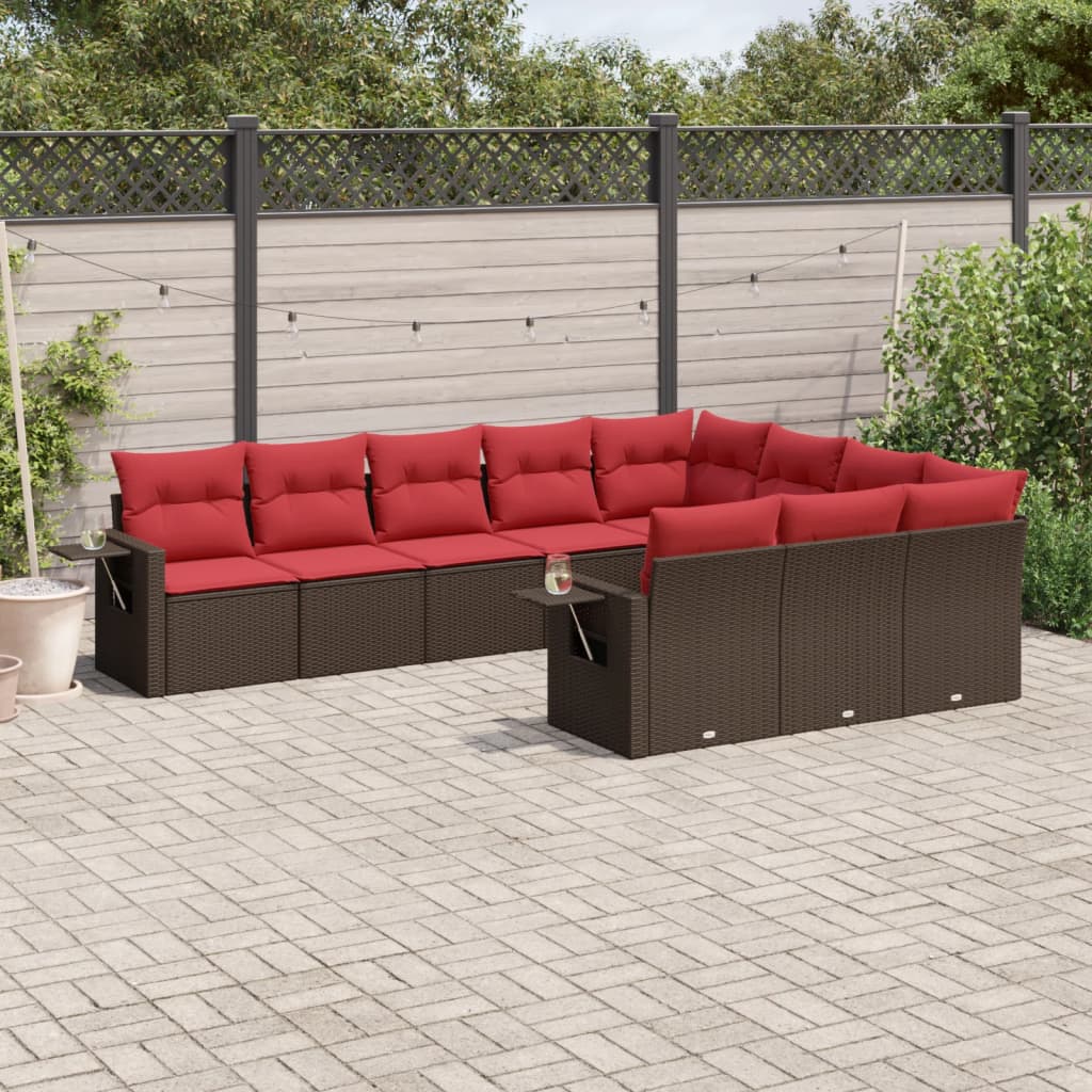 Conjunto de sofá de jardim com 10 peças e almofadas em rattan sintético marrom
