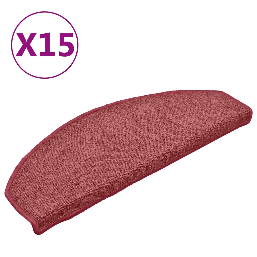 Tapetes de escada 15 peças 65x24x4 cm bordeaux meio redondo grande