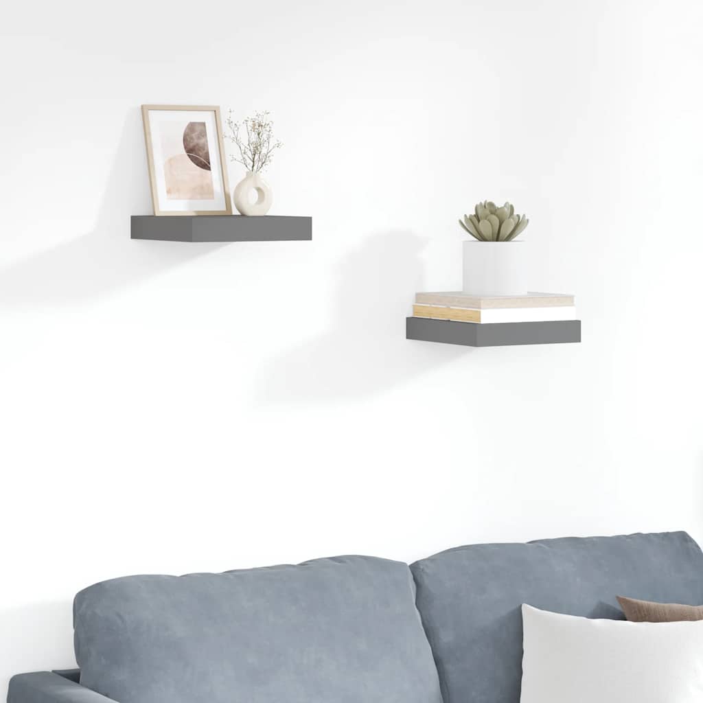 Prateleiras de parede suspensas 2 pcs 23x23,5x3,8cm MDF cinza