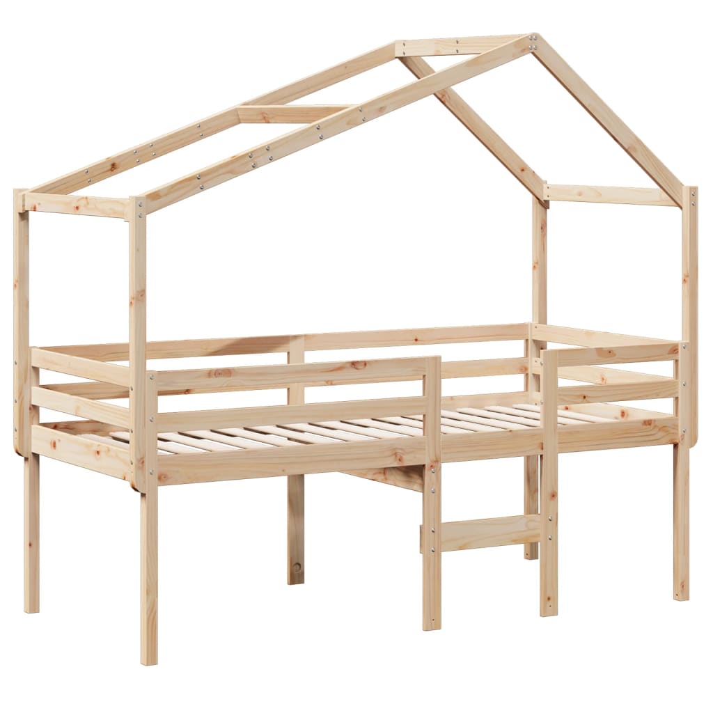Cama alta com telhado 80x200 cm pinho maciço