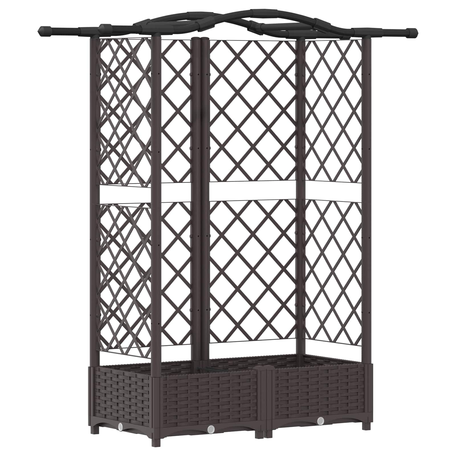 Cama elevada com treliça e telhado castanho 124 x 40 x 123 cm