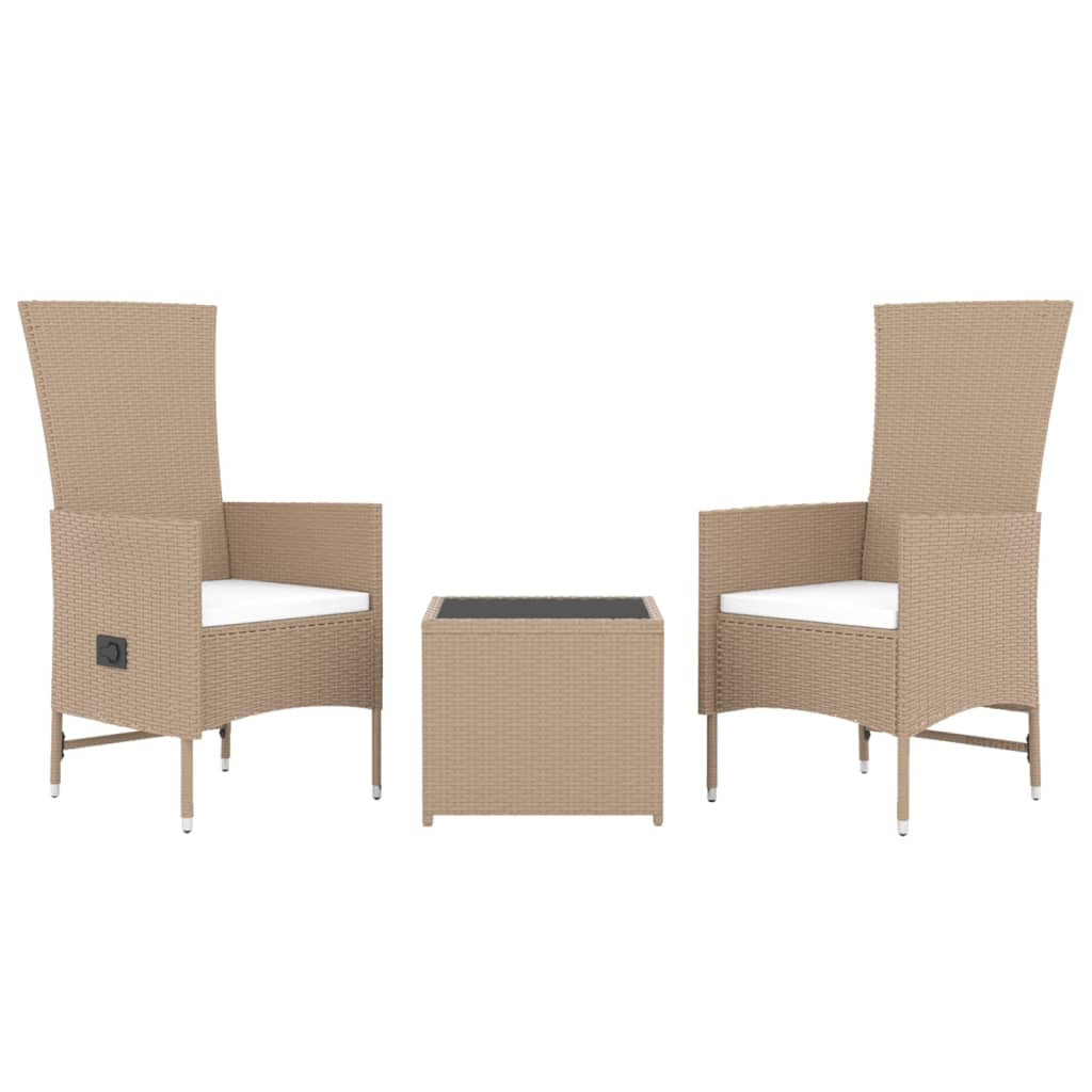 3 Pcs conjunto lounge para jardim vime PE e aço bege