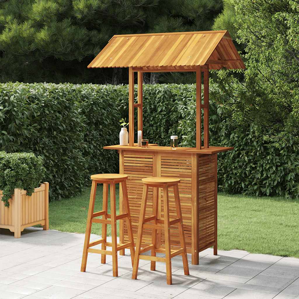 3 Pcs conjunto de bar para jardim madeira de acácia maciça