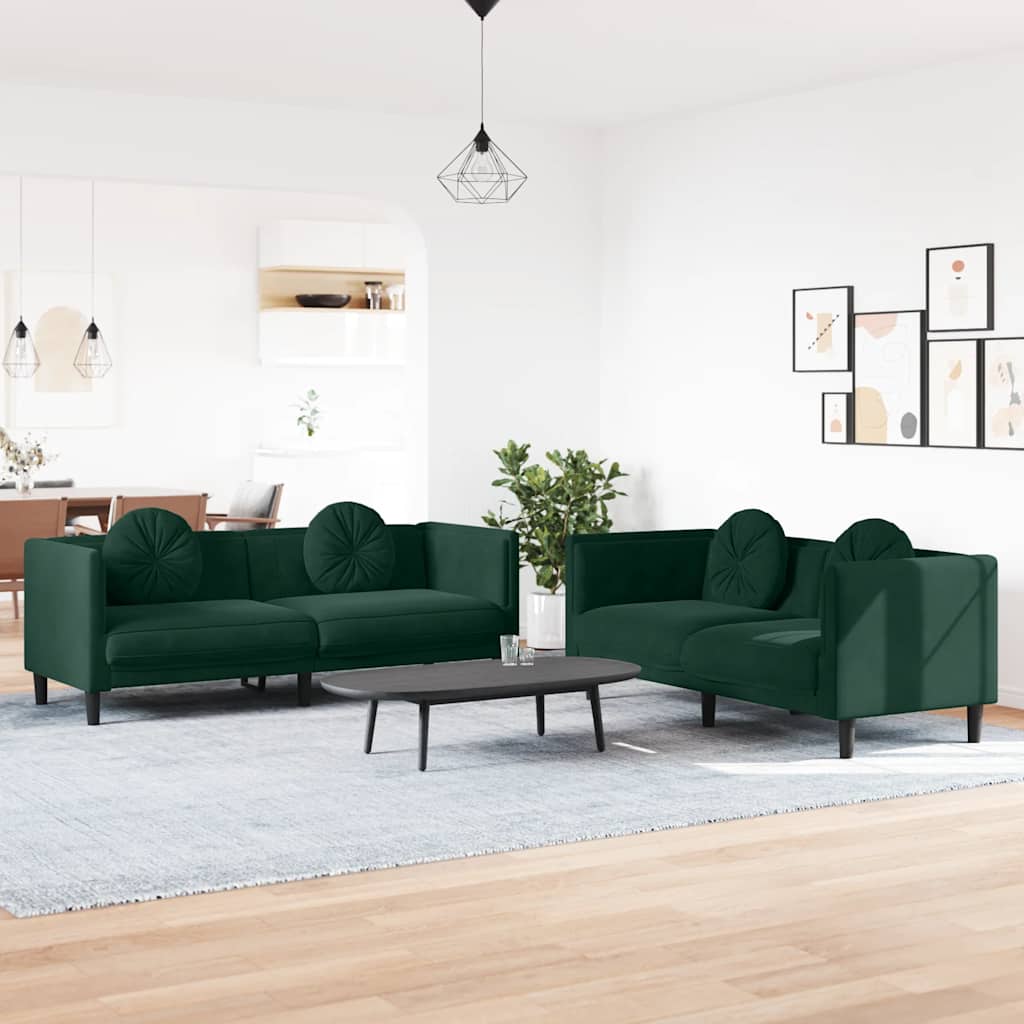 2 Pcs conjunto de sofás com almofadas veludo verde-escuro