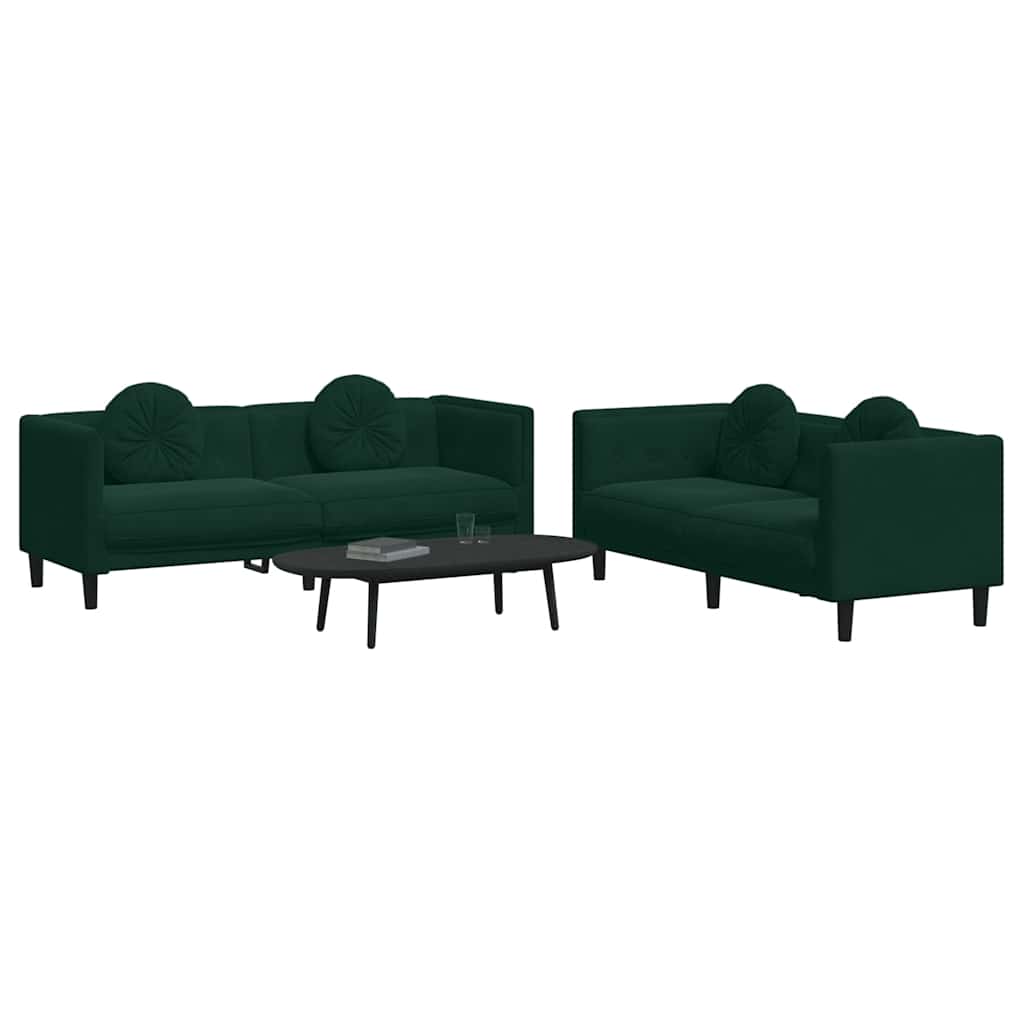 2 Pcs conjunto de sofás com almofadas veludo verde-escuro
