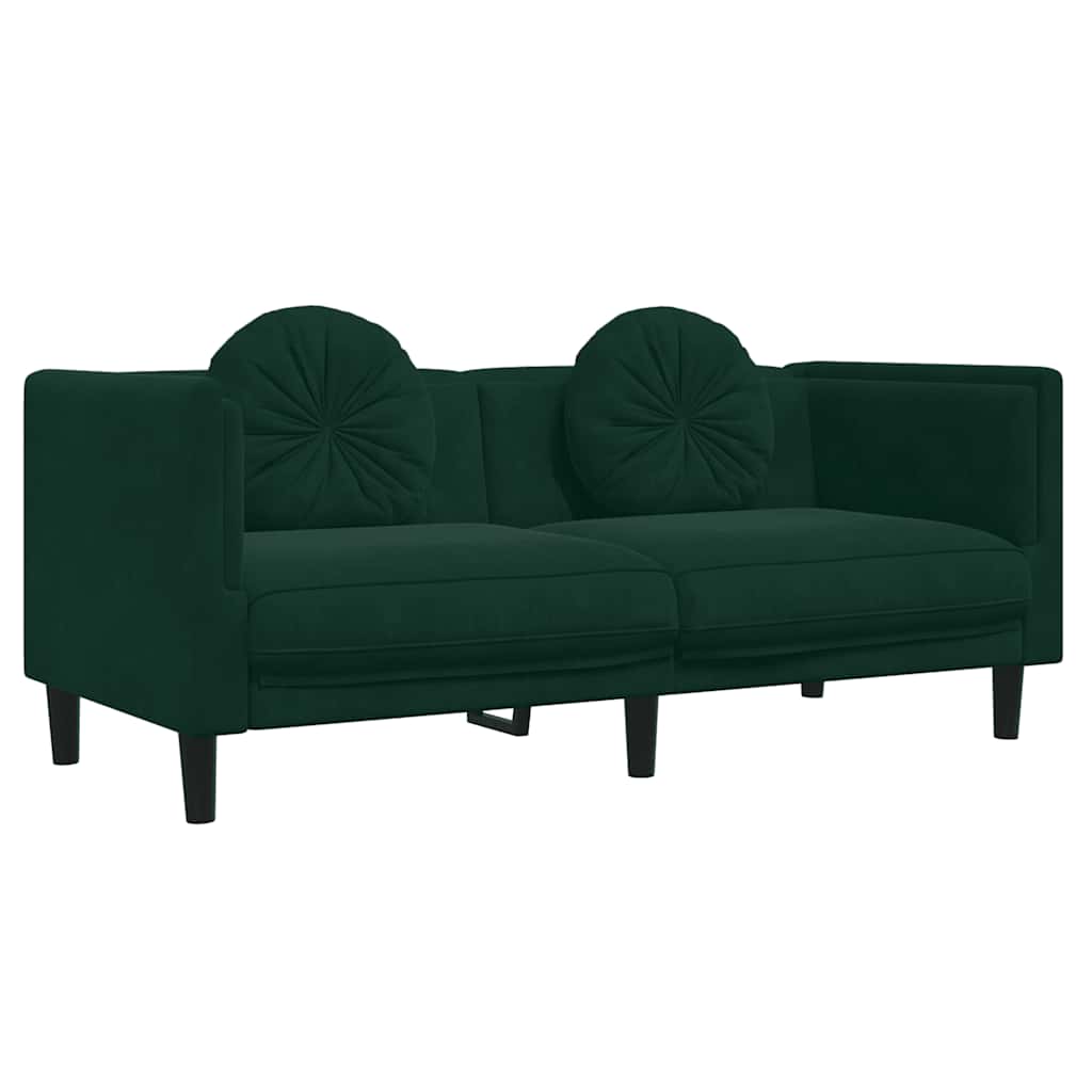 2 Pcs conjunto de sofás com almofadas veludo verde-escuro