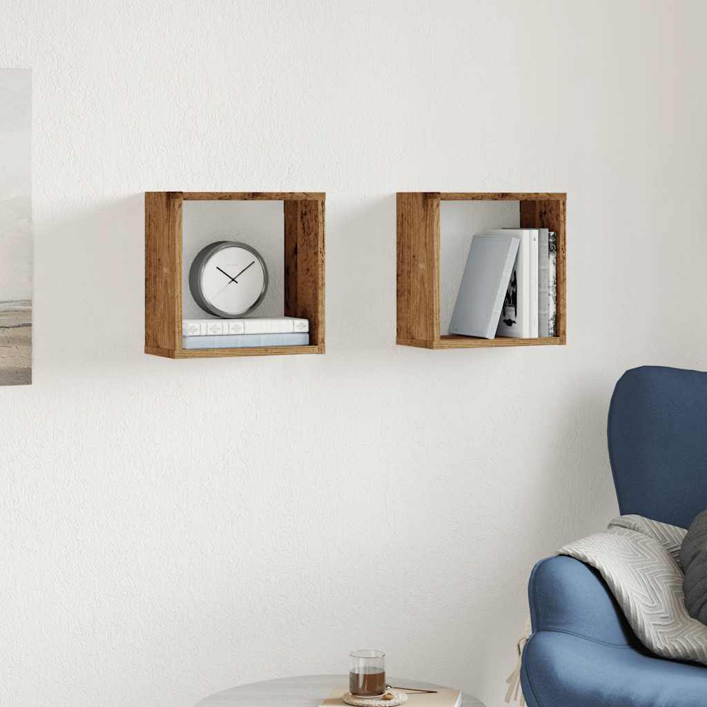 Prateleiras de parede cubos 2 pcs deriv. madeira madeira velha