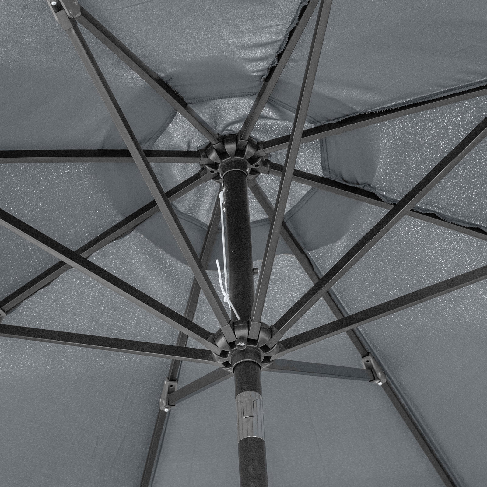 Chapéu de sol a manivela com teto inclinável e 8 hastes de metal para pátio varanda exterior ø300x240 cm cinza