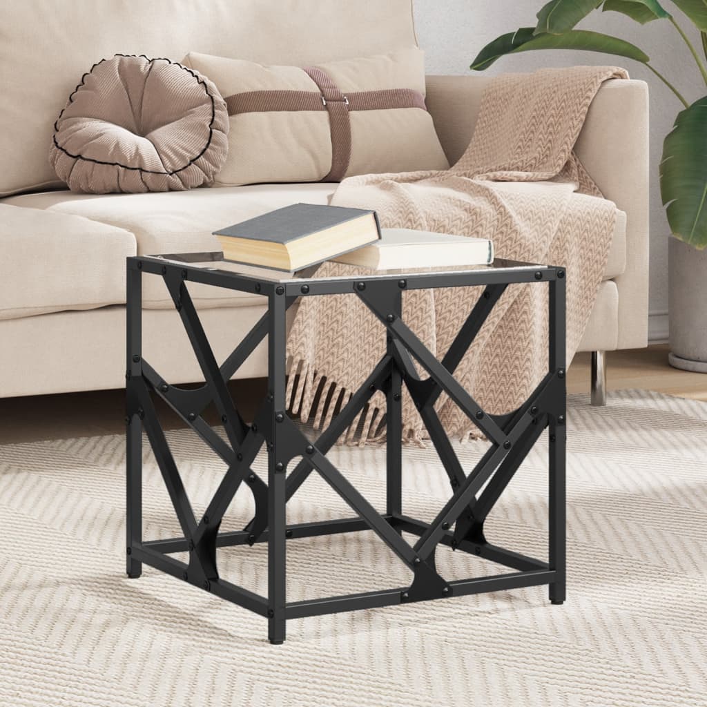 Mesa de centro c/ topo em vidro transparente 40x40x41 cm aço