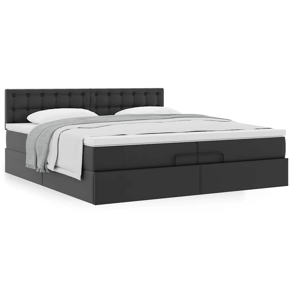 Estrutura de cama otomana com colchões pele artificial preta