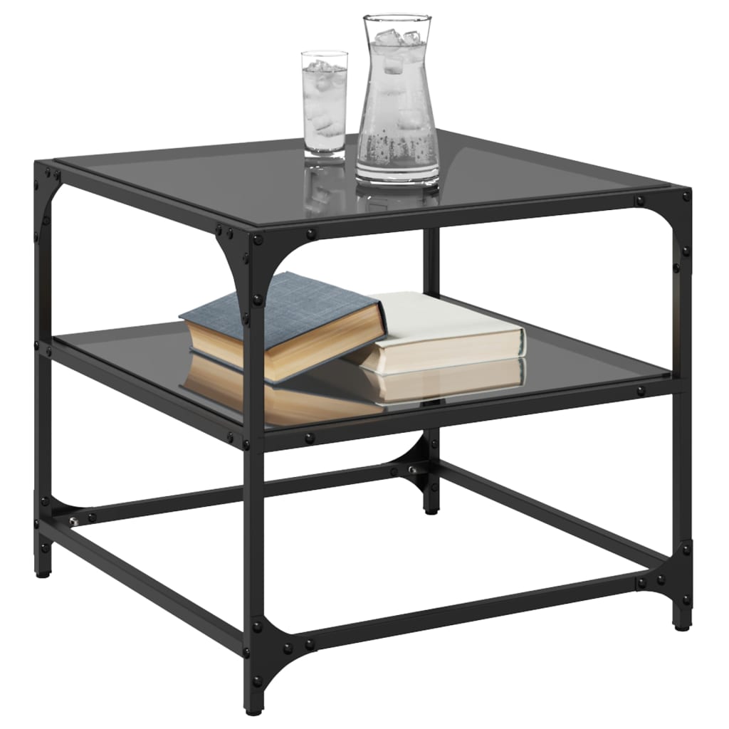 Mesas de centro c/ topo em vidro preto 2 pcs 50x50x45 cm aço