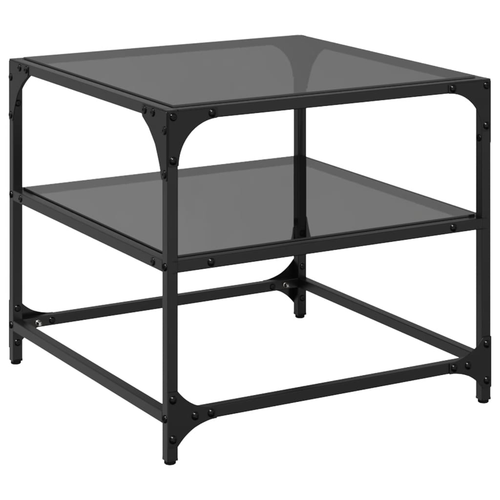 Mesas de centro c/ topo em vidro preto 2 pcs 50x50x45 cm aço